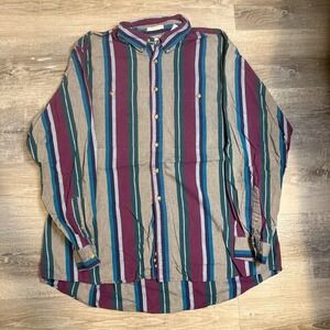 Vintage Sears Roebuck & Co Mens XL Tall Striped Button Down Shirt 90s Western